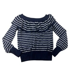 Joie Sweater Women XS Blue Ruffle Striped Boat Neck Long Sleeve Coastal Preppy